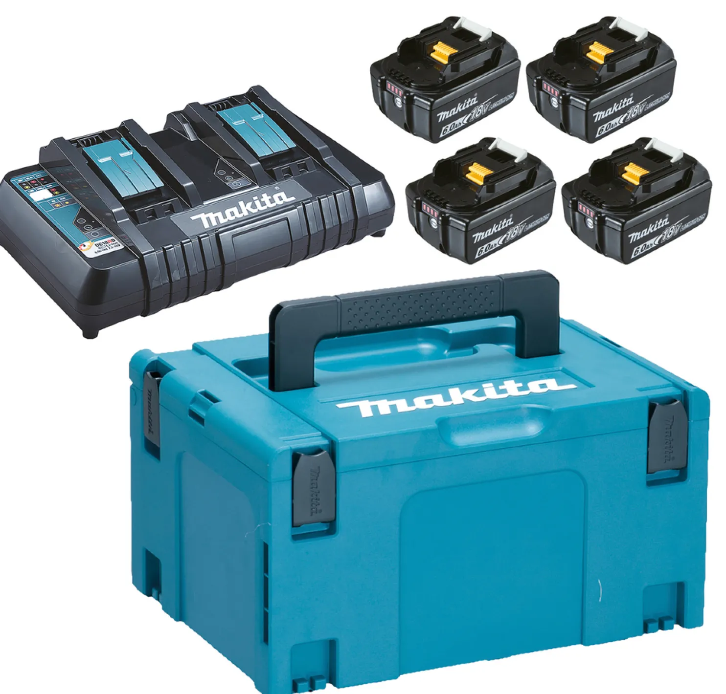 Akkupaketti Makita LXT 18V PowerPack 4x6,0 Ah ja DC18RD + Makpac