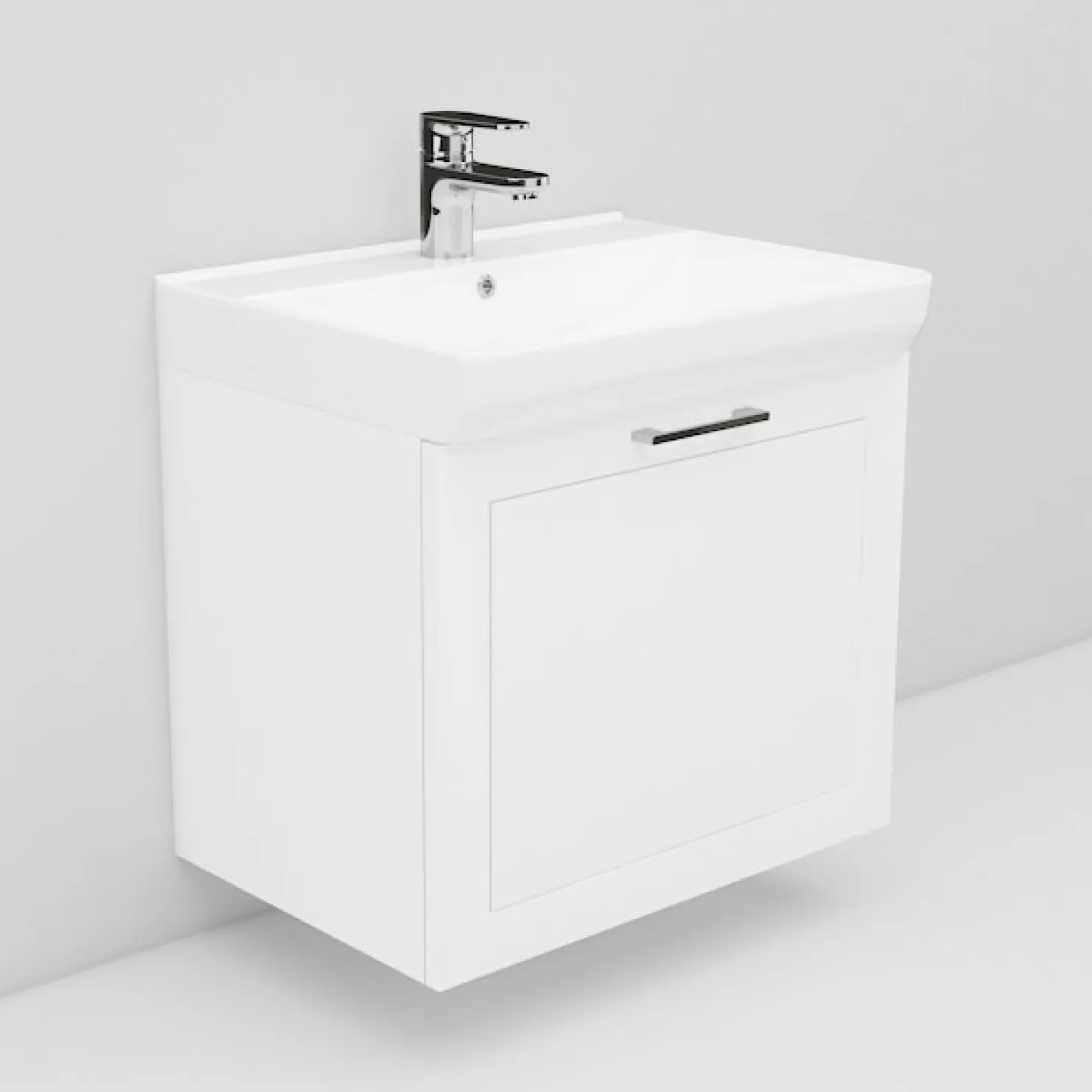 Allaskaappi ja tasoallas Noro Living 3.2 600mm yhdellä laatikolla valkoinen raami