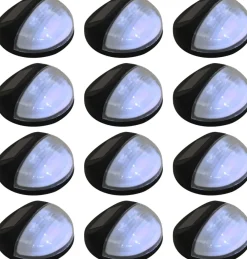 Aurinkoenergia ulkoseinävalaisimet, LED, 12 kpl, pyöreä, musta