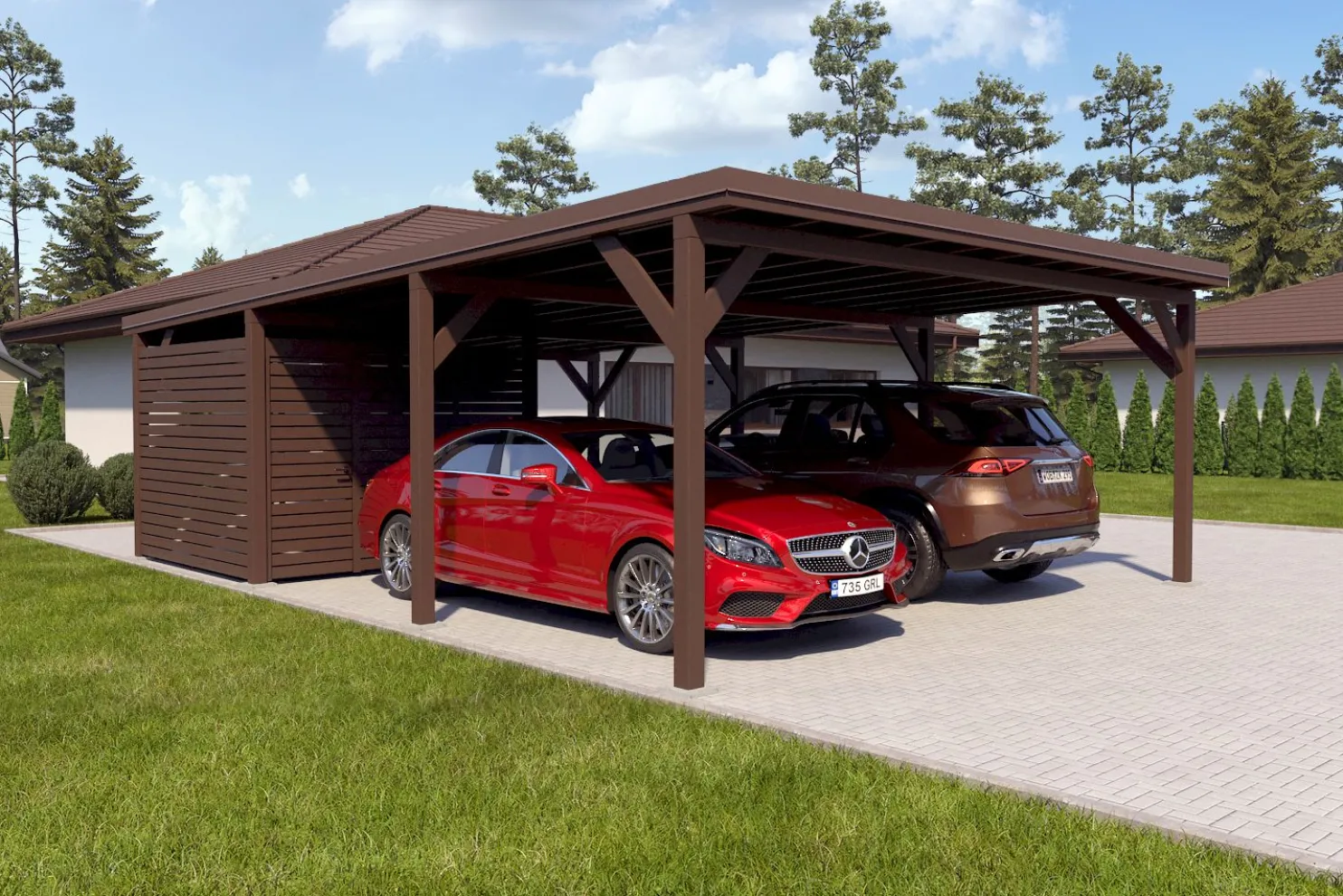 Autokatos Holzbrüder Ralf 52m2 pienellä varastolla