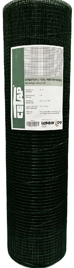 Hitsattu verkko Cetap, 12.7mm, 0.9/1.4mm, 25m, PVC-pinnoitettu, vihreä, eri korkeuksia