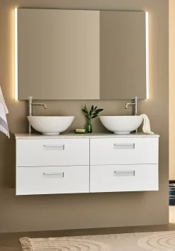 Kaksoisallaskaappi Noro Relounge, 1200x420mm, vaalea marmoritaso, valkoinen