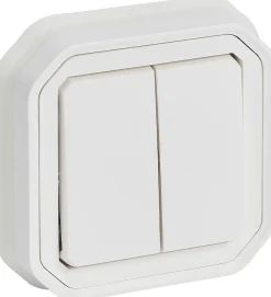 Kaksoismonitoimikytkin/-painike Legrand Plexo 10 A IP55 uppo kiinnityskynsillä, valkoinen