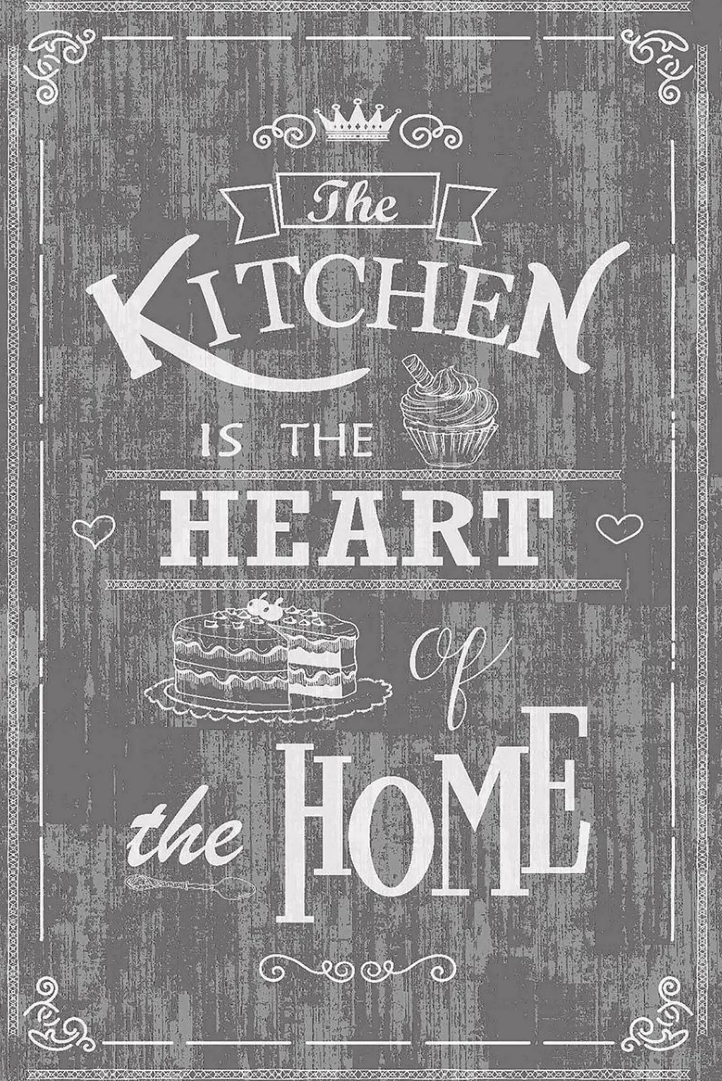 Keittiön matto Linento Wookece Kitchen Heart Home harmaa/valkoinen, eri kokoja