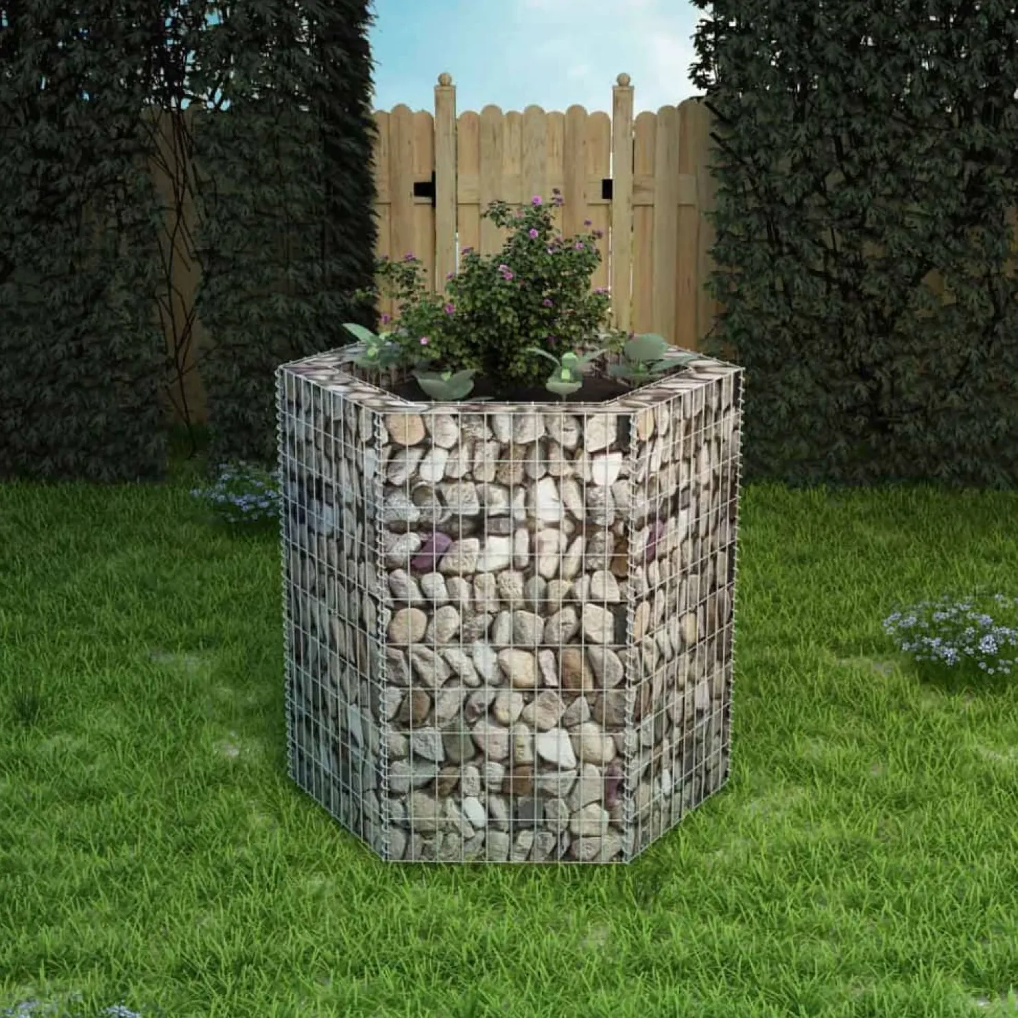 Korotettu kuusikulmainen gabion-/kivikorikehys 1, eri kokoja