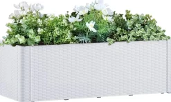 Kukkalaatikko itsekastelujärjestelmällä valkoinen 100x43x33 cm