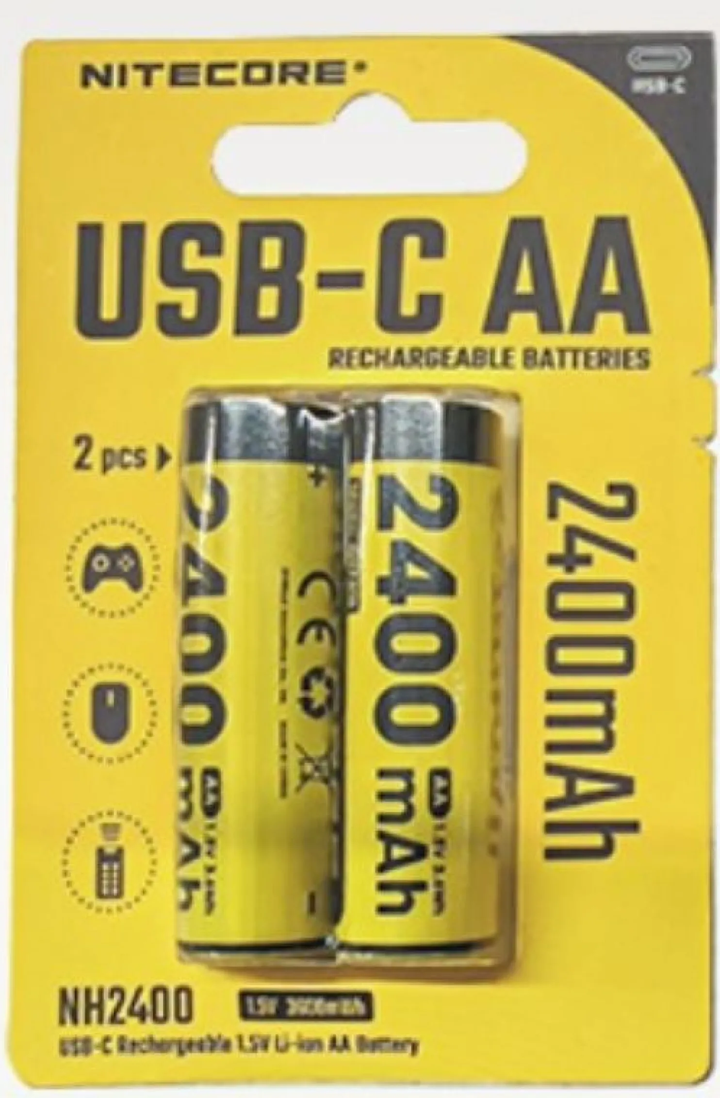 Ladattava AA-akku Nitecore NH2400 2400mAh USB-C 2kpl