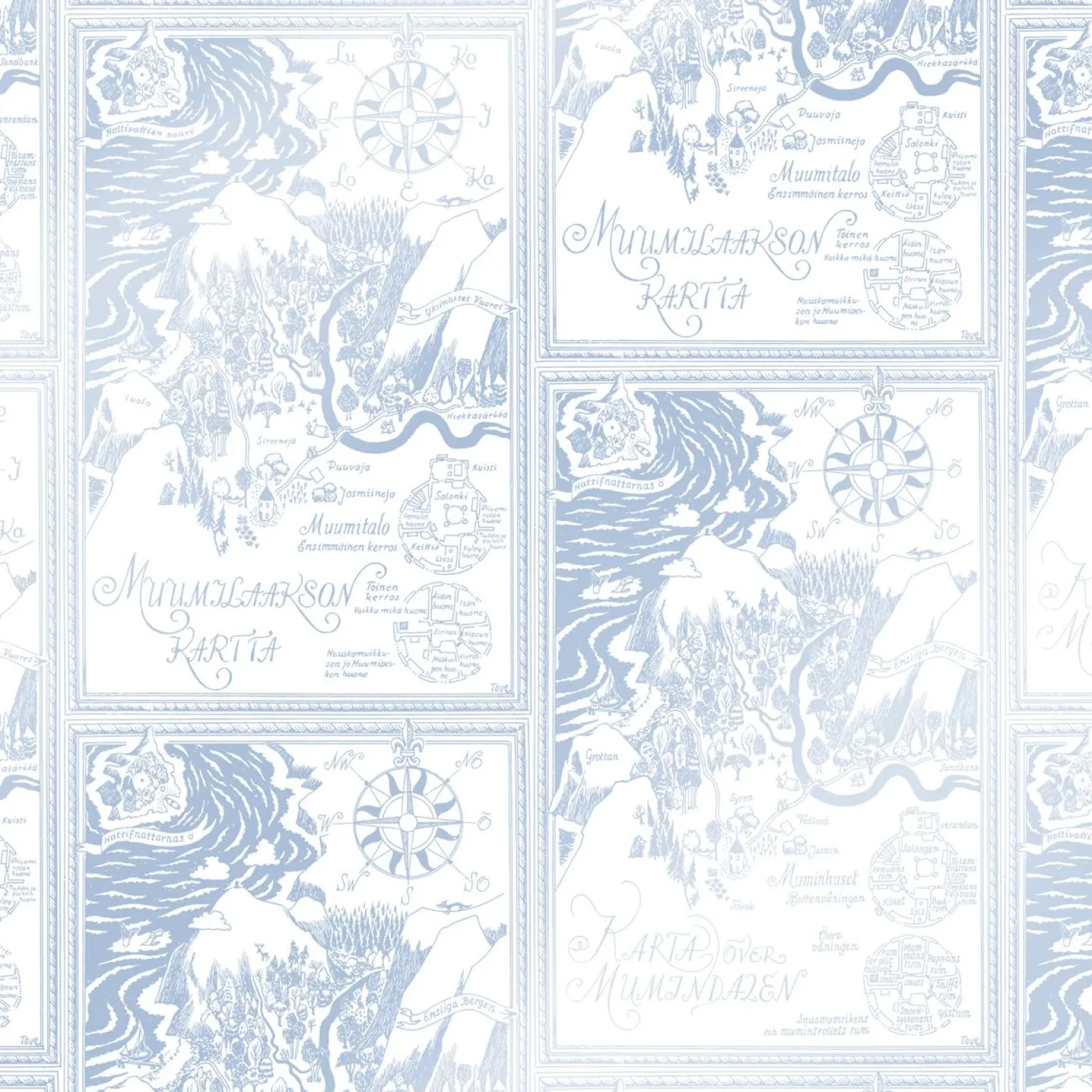 Lastenhuoneen tapetti Sandudd Muumi 5348-6, sininen/valkoinen, non-woven