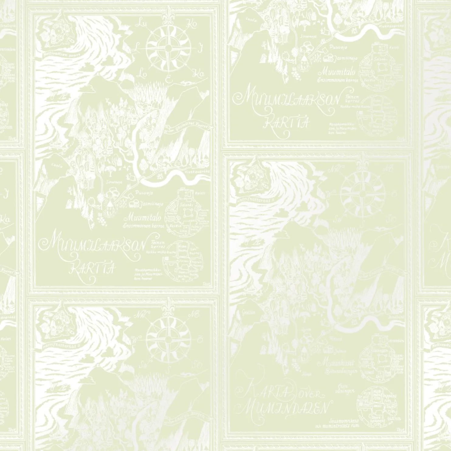 Lastenhuoneen tapetti Sandudd Muumi 5348-10, vihreä, non-woven.