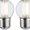 LED-filamenttilamppu Paulmann Drop, E27, 470lm, 5W, 2700K, kirkas, 2kpl