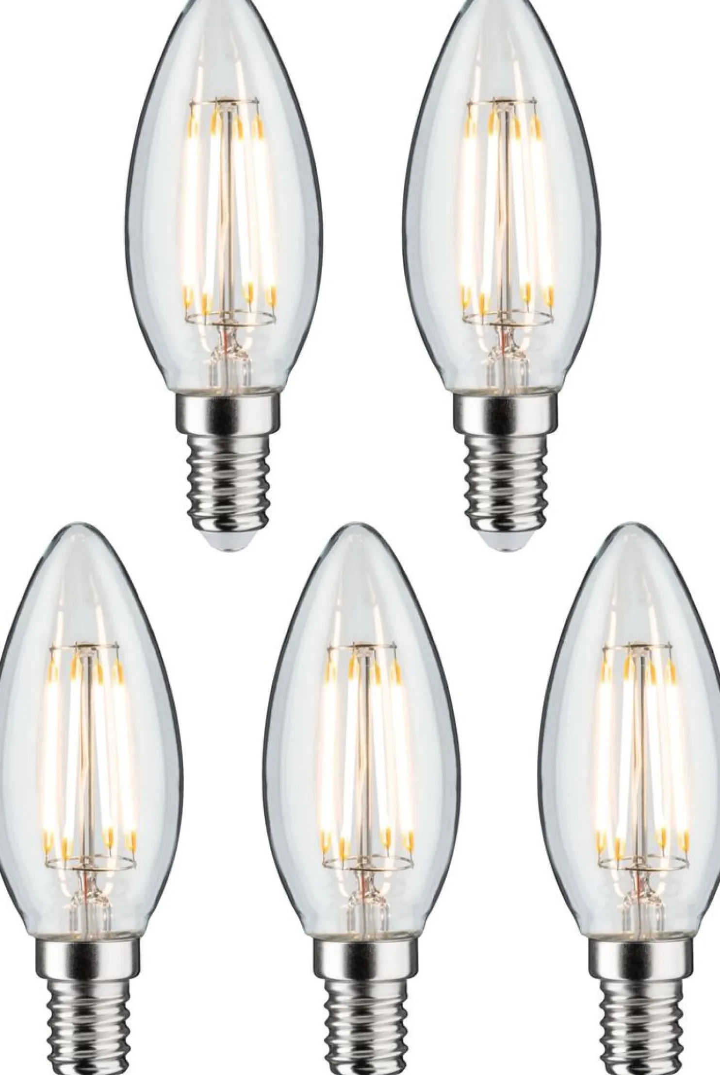 LED-kynttilälamppu Paulmann Candle, E14, 470lm, 4.8W, 2700K, kirkas, 5kpl