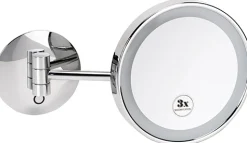 LED-meikkipeili Bemeta, Ø 200 mm, 3-kertainen suurennus, yksi nivel, kiiltävä kromi