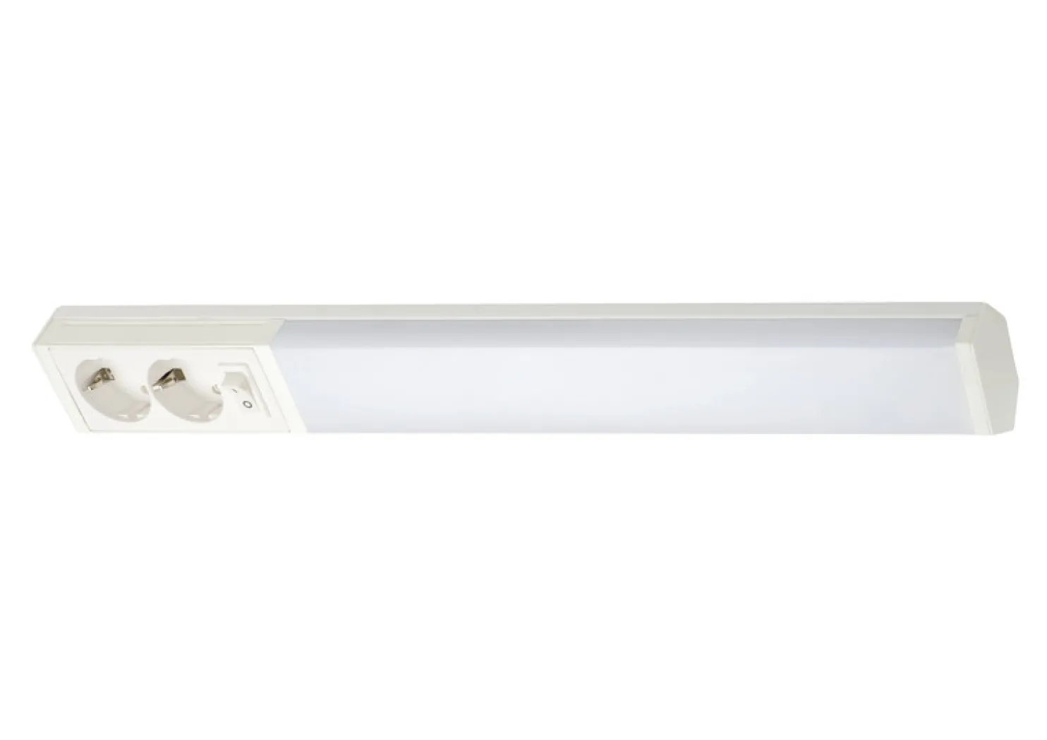 LED-työpistevalaisin Airam Handy 550, 8W/830/840, 550x74mm, 2-osainen pistorasia+kytkin, IP21, valkoinen/opaali