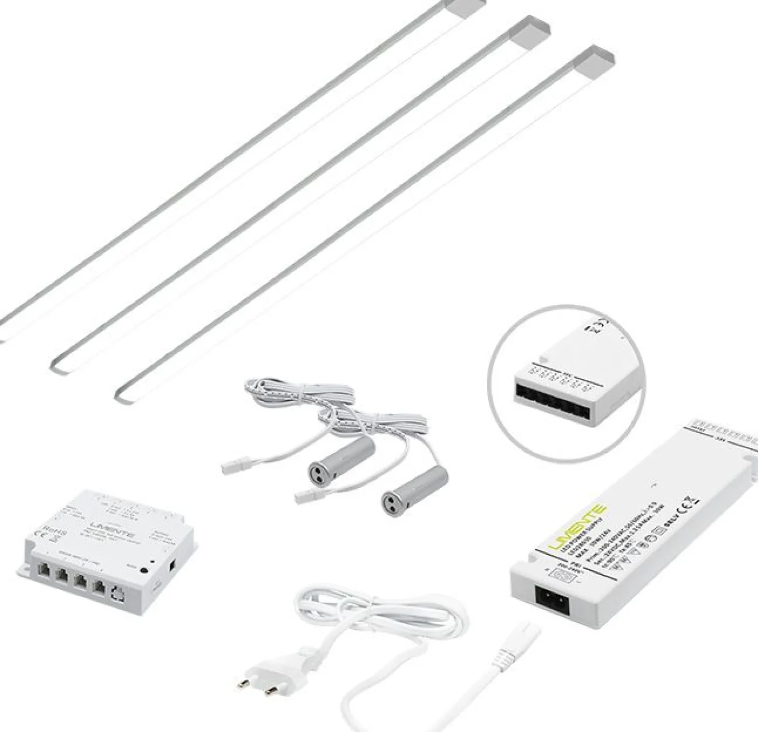 LED-valaisinsetti aamiaiskaappiin Limente Profil virtalähde 4000K vaaka IP20 24V alumiini 3kpl, eri leveyksiä