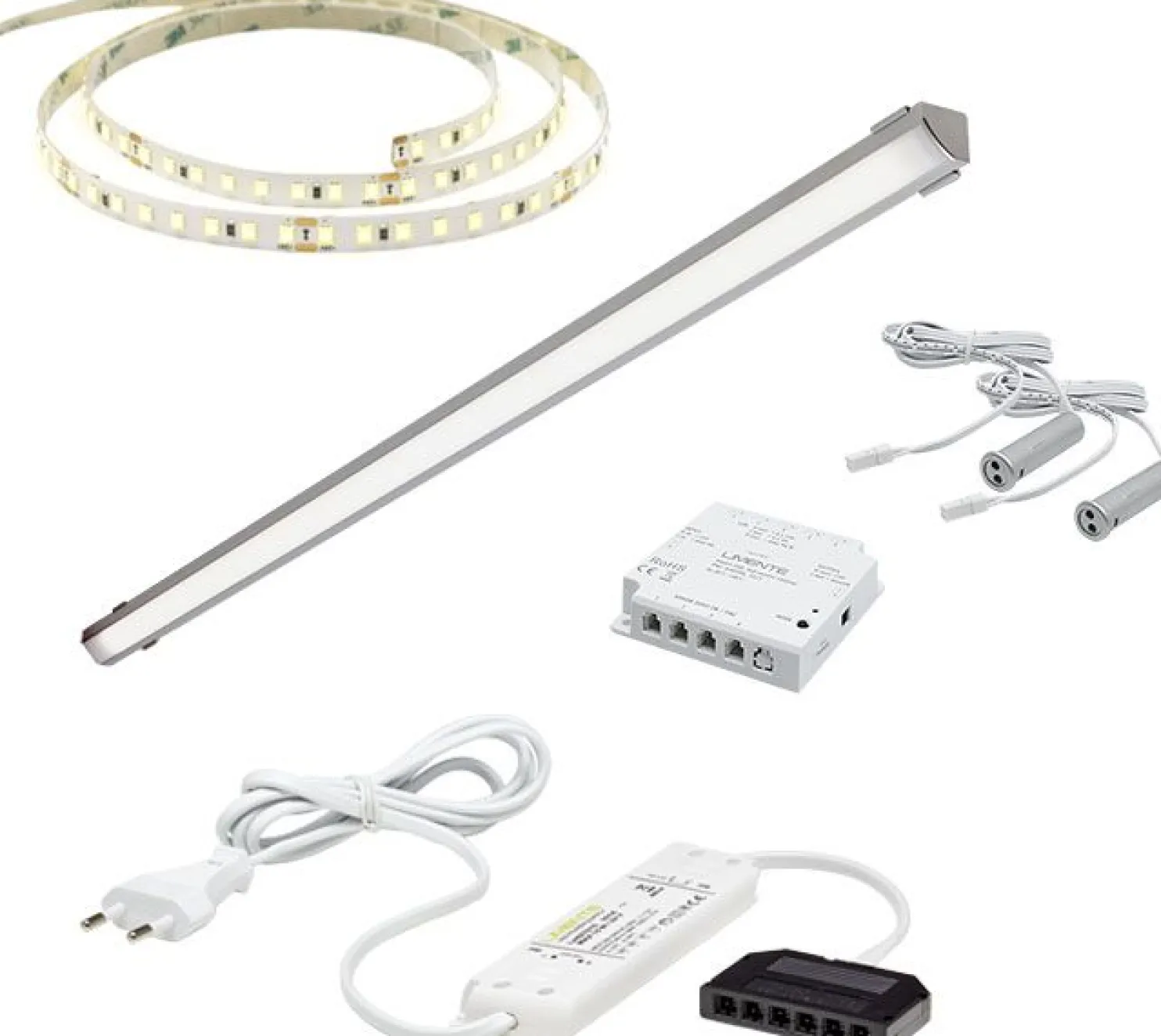 LED-valaisinsetti aamiaiskaappiin Limente ovitunnistin virtalähde 2m IP20 24V, eri vaihtoehtoja
