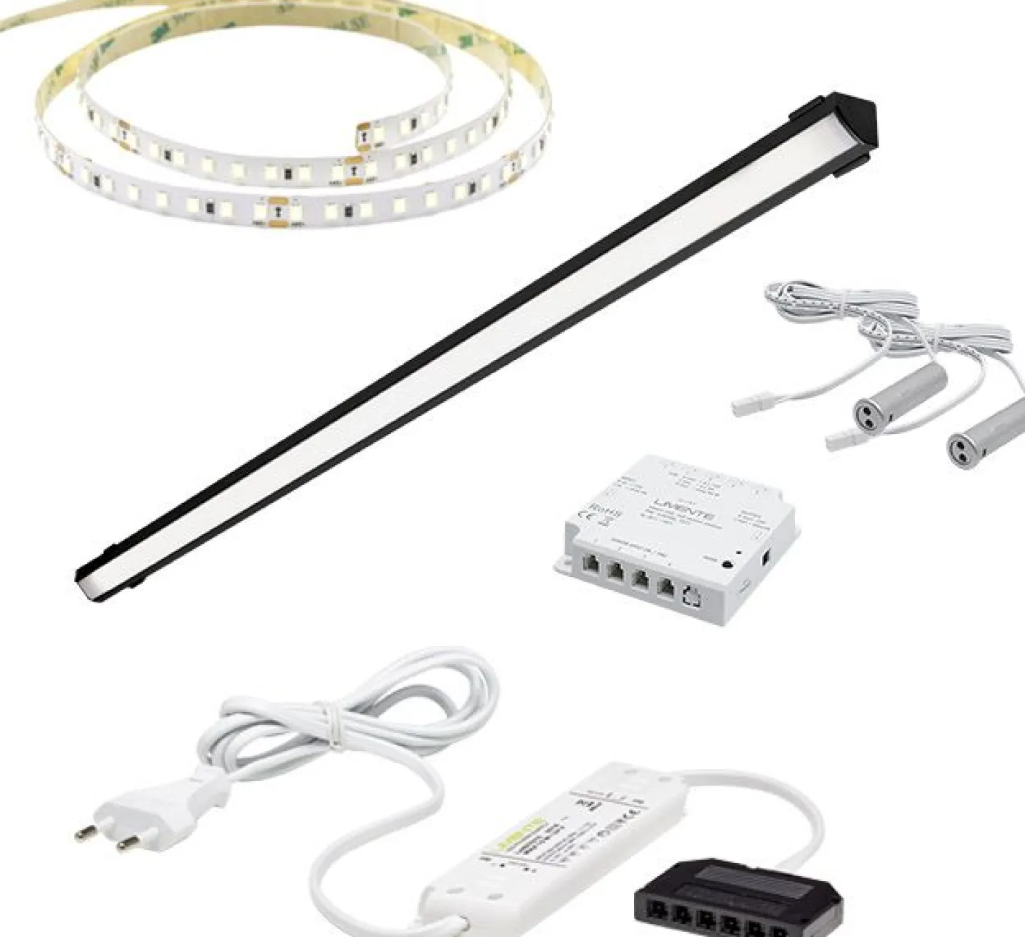 LED-valaisinsetti aamiaiskaappiin Limente ovitunnistin virtalähde 2m IP20 24V, eri vaihtoehtoja