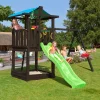 Leikkitornikokonaisuus Jungle Gym Hut 2.1, 2-Swing Module 220, mustaksi petsattu, vihreä liukumäki