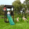 Leikkitornikokonaisuus Jungle Gym Casa 2.1, 2-Swing Module 220, mustaksi petsattu, tummanvihreä liukumäki