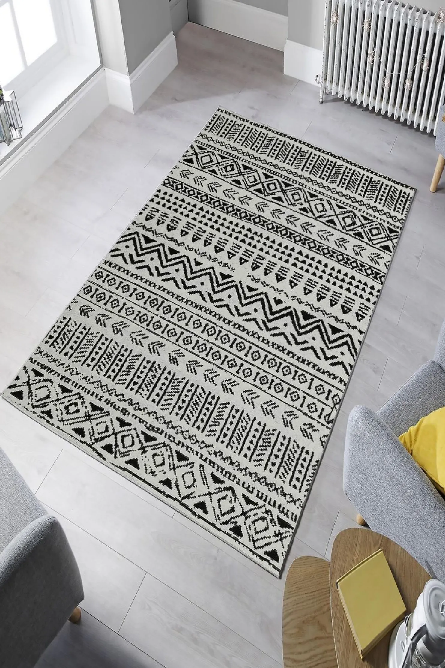 Matto Linento W1083, 60x100cm, mustavalkoinen