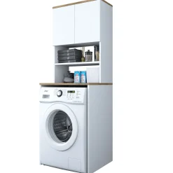 Pesukonekaappi Linento Furniture KD101, valkoinen/pähkinäpuu