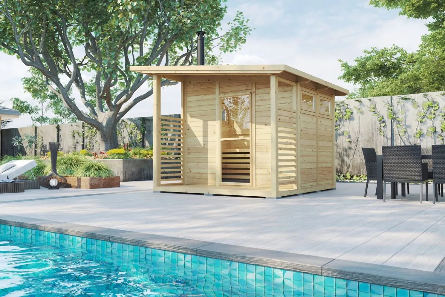 Pihasauna terassilla Jalotakka Luotsi, 2.4+4.9m², puuvalmis