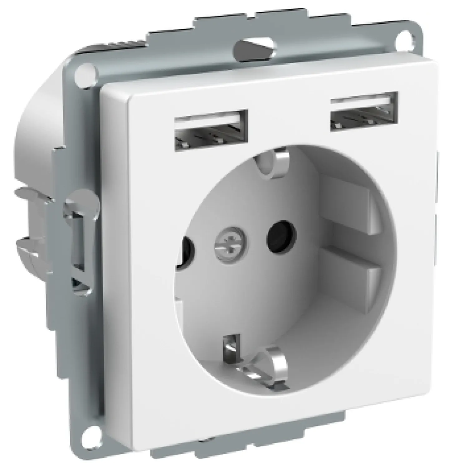 Pistorasia Exxact 1-osainen + 2xUSB-liitin 2,4 A IP20 valkoinen