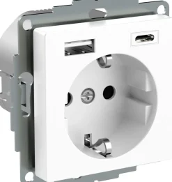 Pistorasia Schneider Electric Exxact 1-osainen + 2x USB lataus A+C 3 A, valkoinen