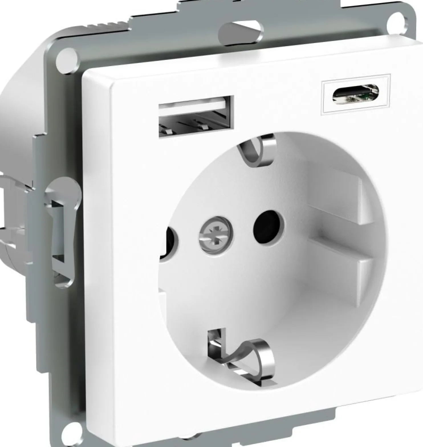 Pistorasia Schneider Electric Exxact 1-osainen + 2x USB lataus A+C 3 A, valkoinen