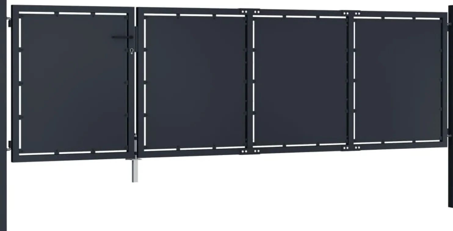 Puutarhaportti teräs 350x75cm umpinainen antrasiitti