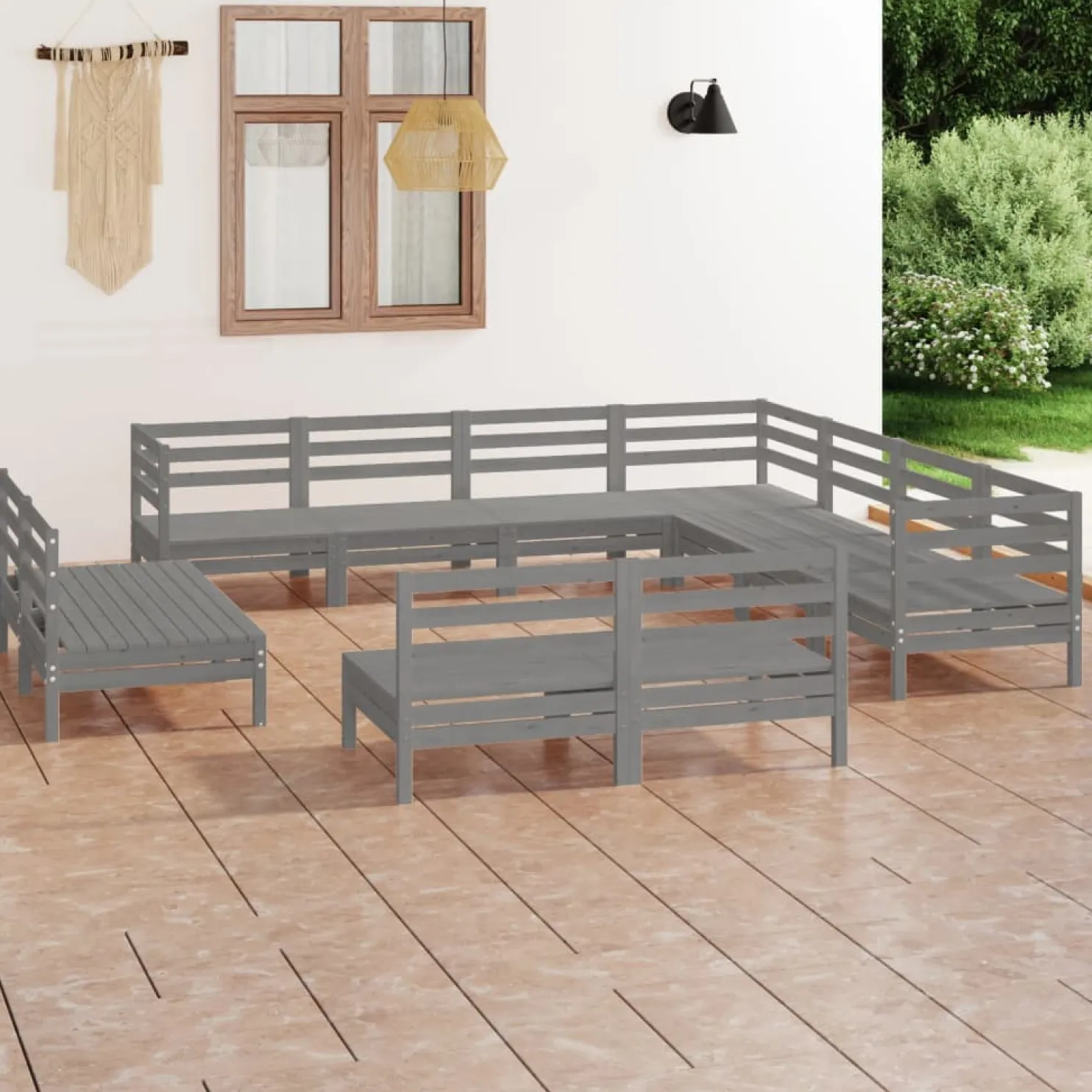 Puutarhasohvasarja, mäntypuu, 11-osainen, eri värivaihtoehtoja