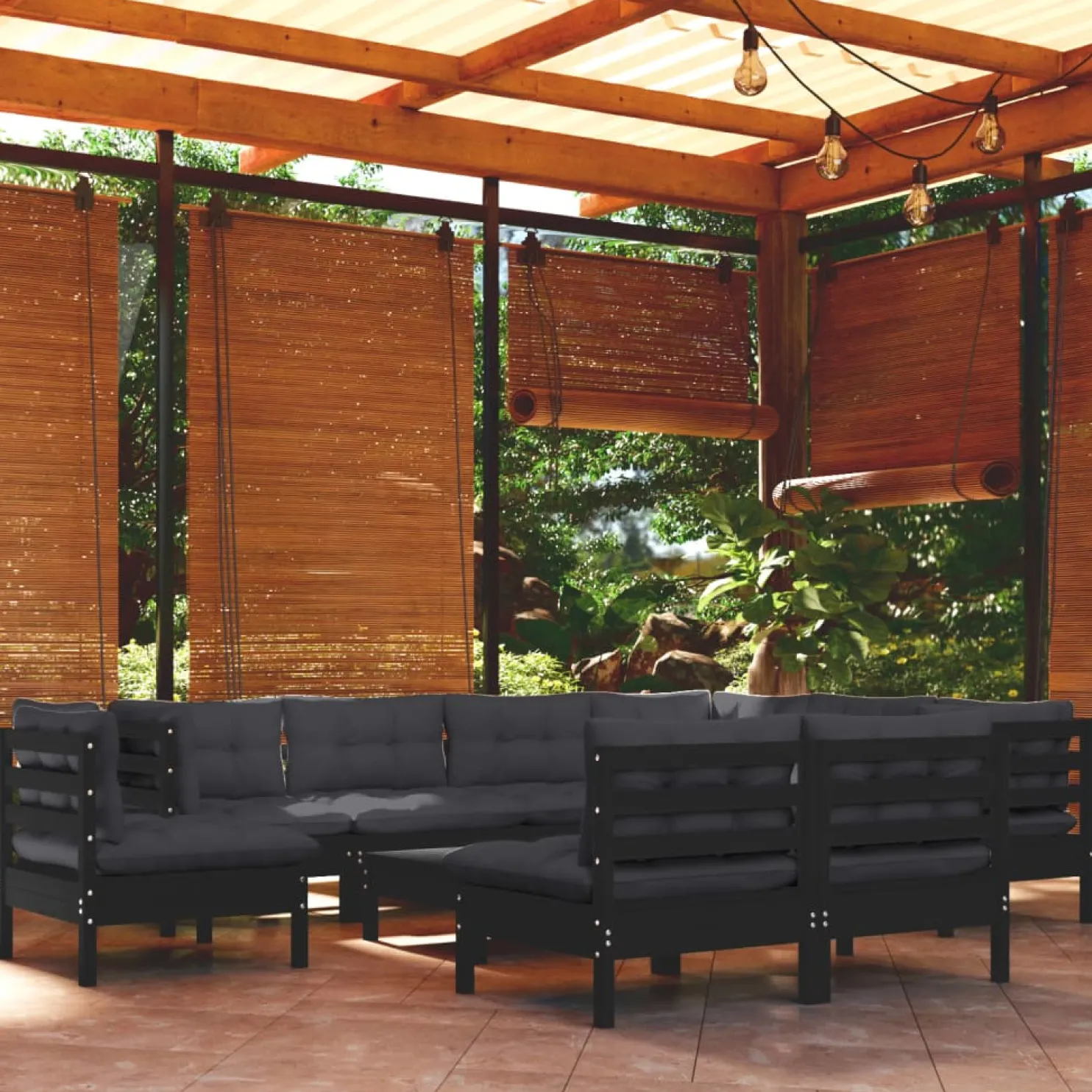 Puutarhasohvasarja, pöydällä, tyynyt, 10-osainen, mäntypuu, eri värejä