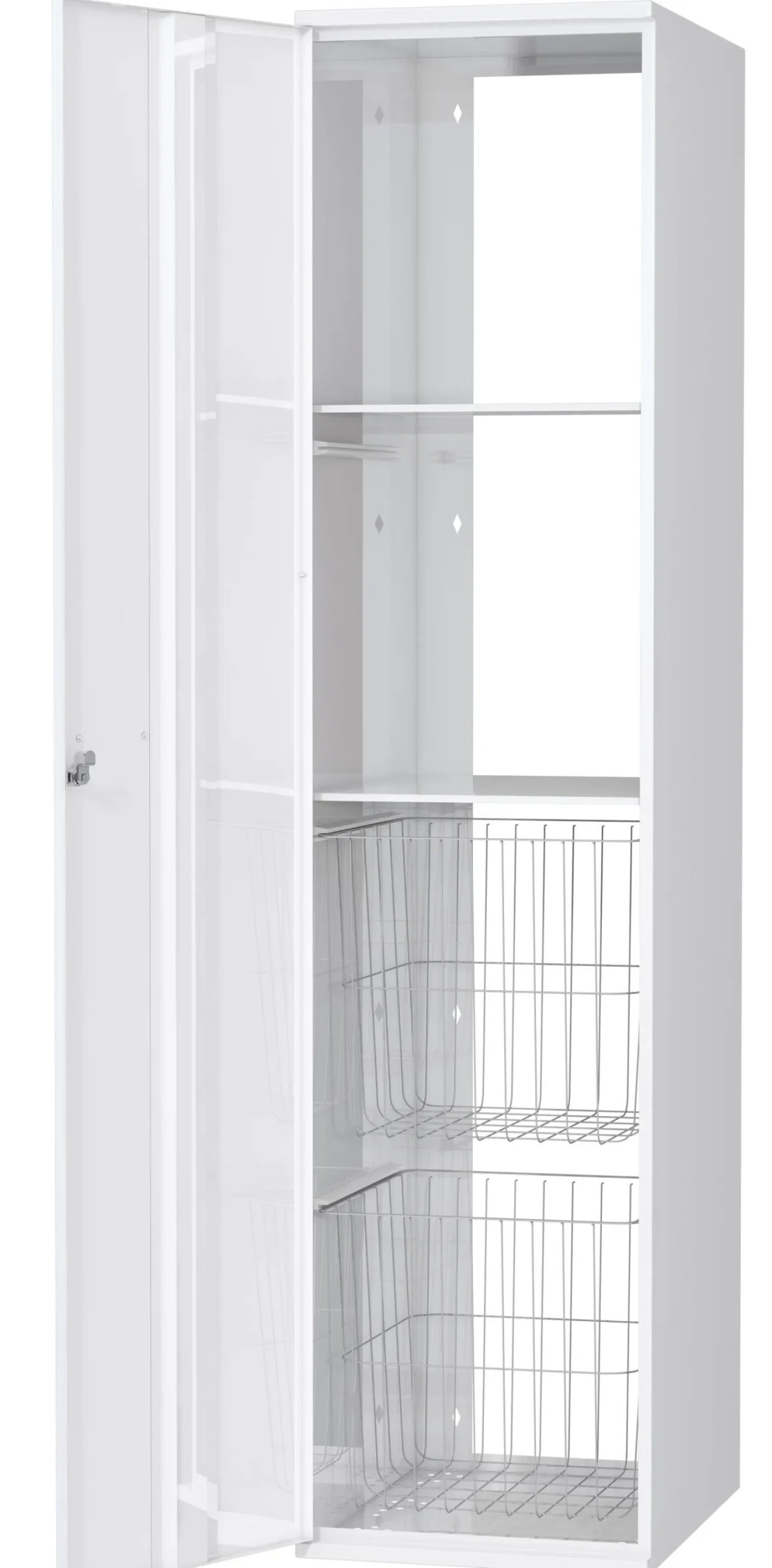 Pyykkikaappi Polaria 300x1700x530 mm vasenkätinen sylinterilukko 2 koria + 2 hyllyä
