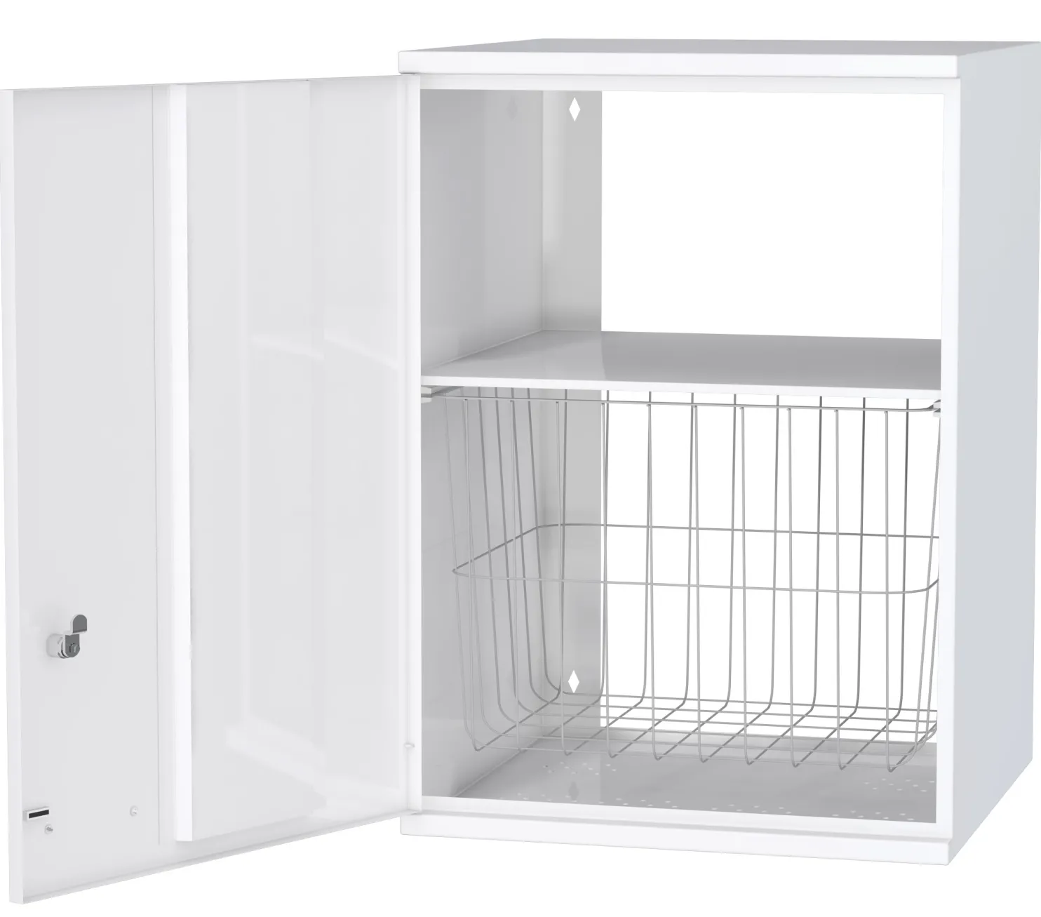 Pyykkikaappi Polaria 500x700x350 mm vasenkätinen sylinterilukko hylly + kori