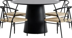 Ruokailuryhmä ulos Venture Home, musta Lanzo-pöytä Ø120cm + 4 mustaa Alfons-tuolia