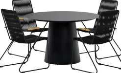 Ruokailuryhmä ulos Venture Home, musta Lanzo-pöytä Ø120cm + 4 mustaa Bois-tuolia