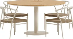 Ruokailuryhmä ulos Venture Home, beige Croft-pöytä Ø120cm + 4 beigeä Alfons-tuolia