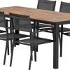 Ruokailuryhmä ulos Venture Home, luonnollisenvärinen Bois-pöytä 205x90cm + 6 mustaa Copacabana-tuolia