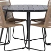 Ruokailuryhmä Venture Home, ø120cm musta Break-pöytä + 4 ruskeaa, pinottavaa Lindos-tuolia