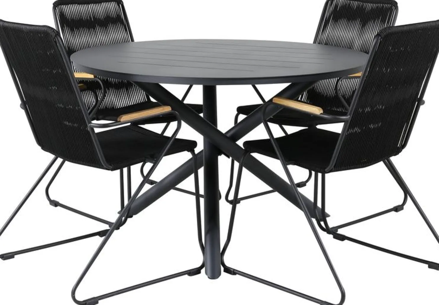 Ruokailuryhmä Venture Home, ø120cm musta Alma-pöytä + 4 mustaa Bois-tuolia