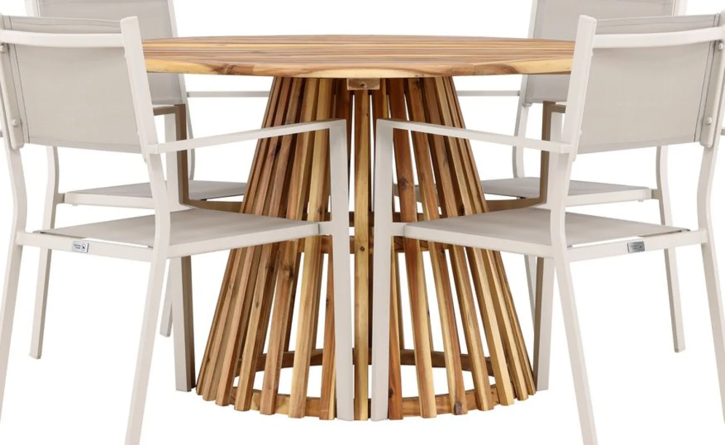 Ruokailuryhmä Venture Home, ø120cm Lumpur-pöytä + 4 pinottavaa Copacabana-tuolia