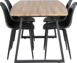 Ruokailuryhmä Venture Home, jatkettava ruskea/musta Inca-pöytä + 4 mustaa Polar Plastic -tuolia