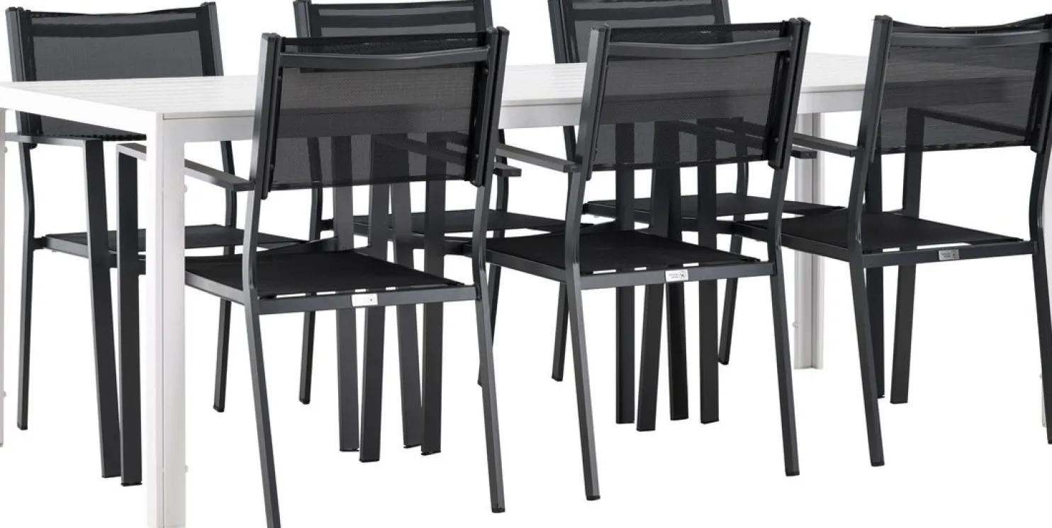 Ruokailuryhmä Venture Home, 205x90cm Break-pöytä + 6 pinottavaa Copacabana-tuolia