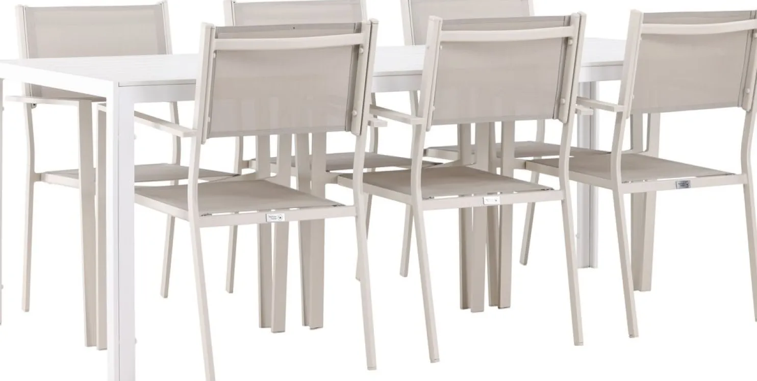 Ruokailuryhmä Venture Home, 205x90cm Break-pöytä + 6 pinottavaa Copacabana-tuolia