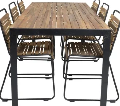 Ruokailuryhmä Venture Home, 205x90cm akaasia/musta Bois-pöytä + 6 Bois-tuolia