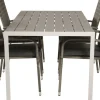 Ruokailuryhmä Venture Home, 150x90cm harmaa/valkoinen Break-pöytä + 4 harmaata, pinottavaa Anna-tuolia