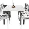 Ruokailuryhmä Venture Home,160/240x100cm jatkettava valkoinen Marbella-pöytä + 8 harmaa/valkoista, pinottavaa Copacabana-tuolia