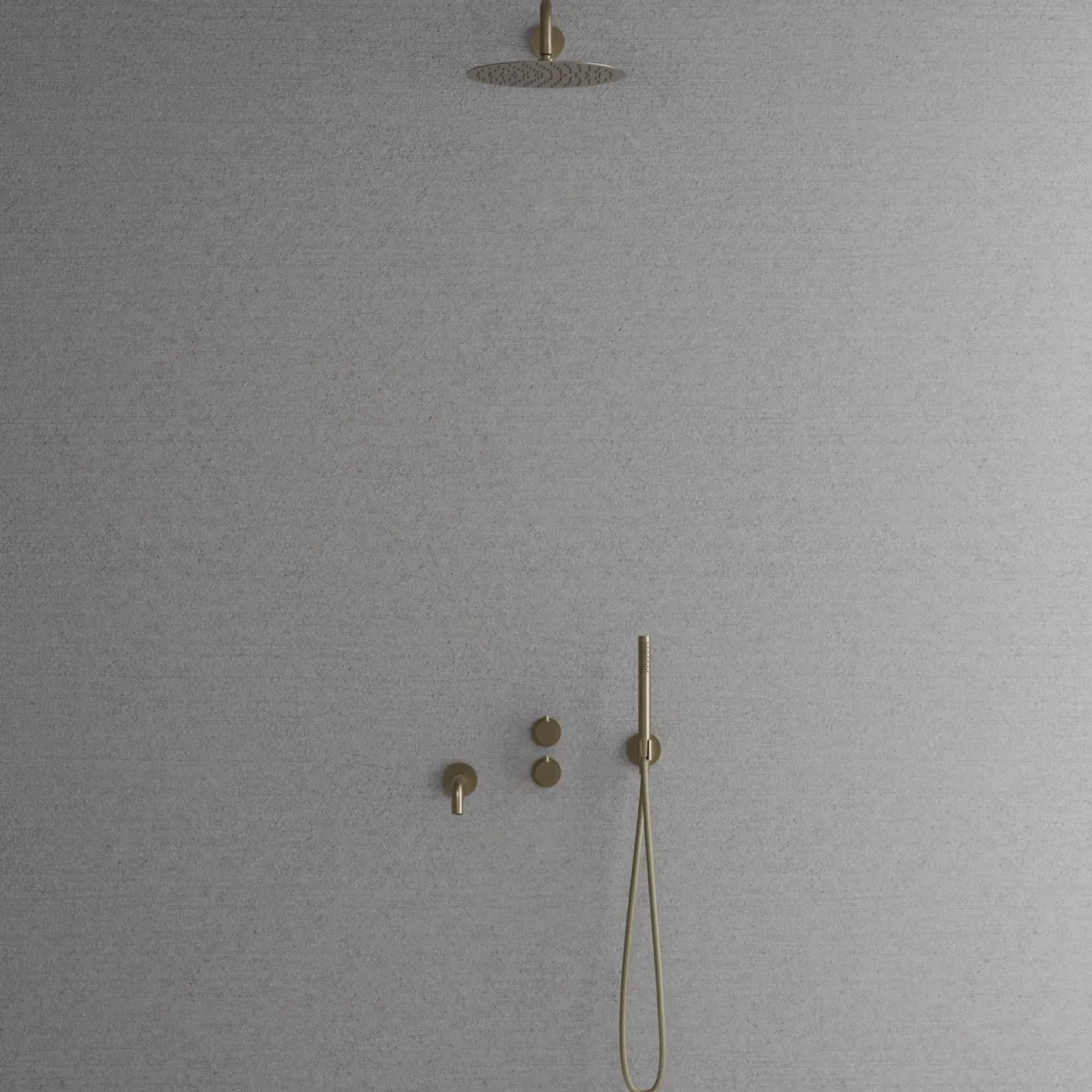 Sadesuihkusetti Scandtap Steel Harmonized 3x, termostaattihanalla ja juoksuputkella, Champagne