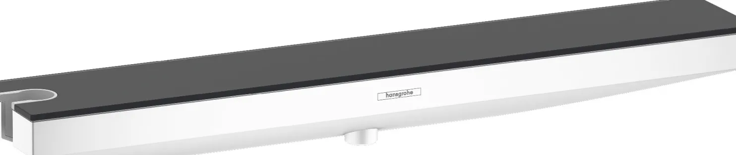 Seinäliitin Hansgrohe Rainfinity FixFit Porter 500, suihkupidike vasen, säilytyshylly, piiloasennus, mattavalkoinen