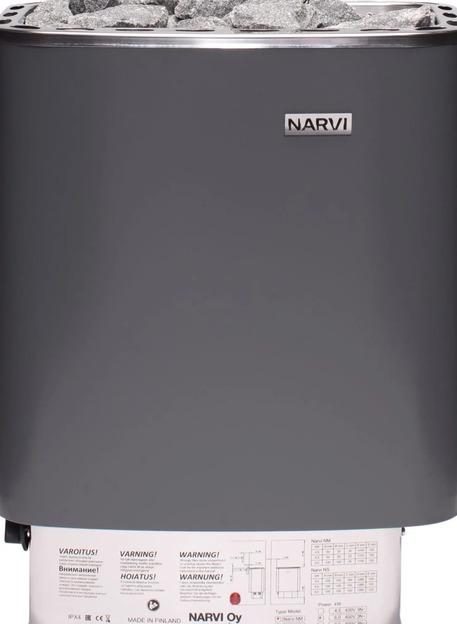 Sähkökiuas Narvi NM 900 9,0 kW 9-15 m³ kiinteä ohjaus harmaa