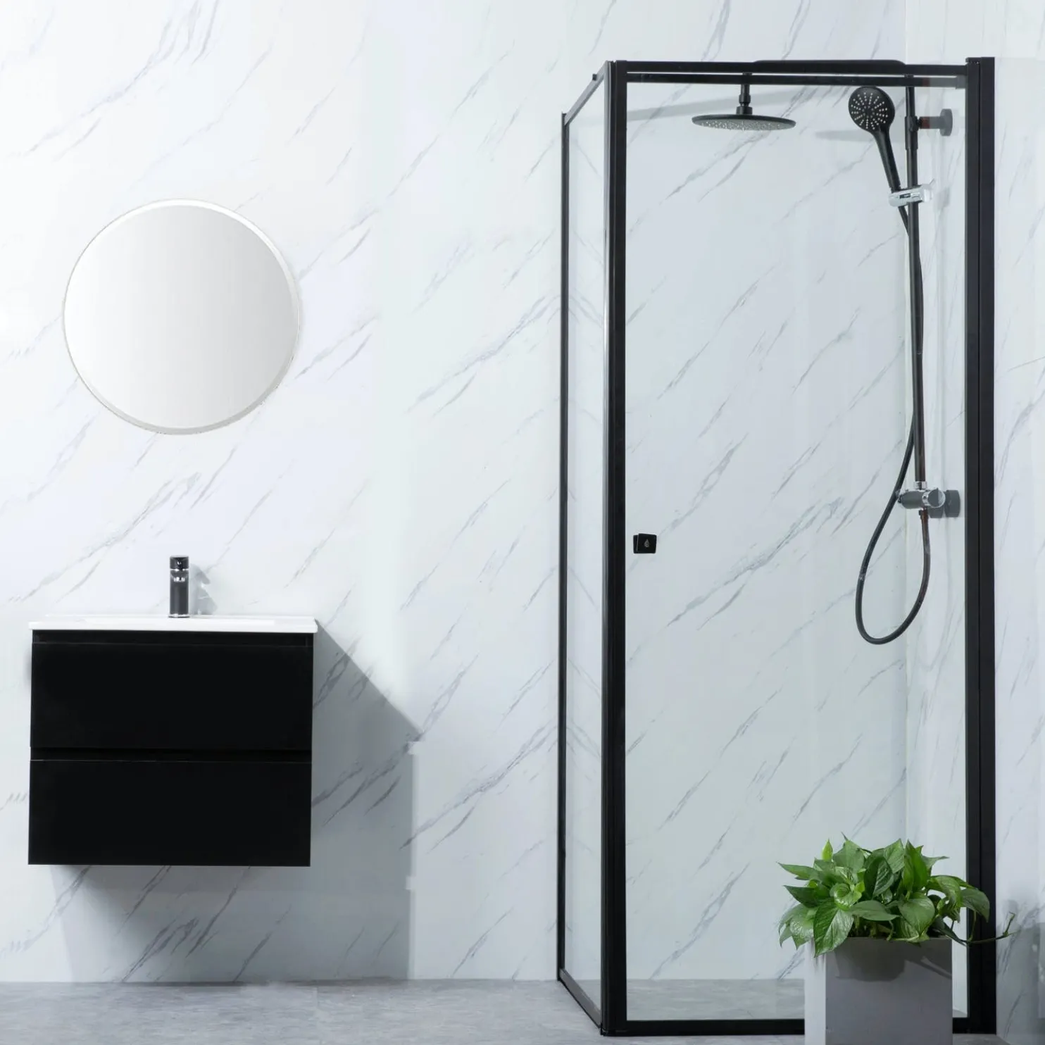 Suihkunurkka Bathlife Profil seinä 800 mm ovi 900 mm musta kehys